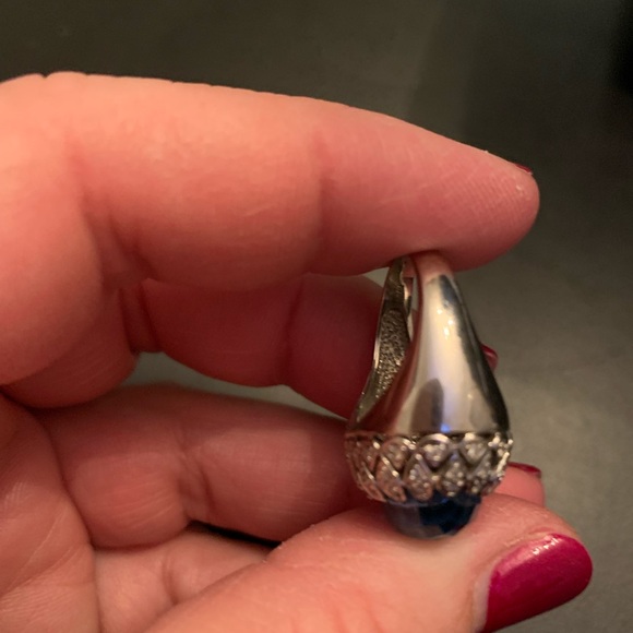 🌸HOST PICK🌸 14K white gold ring with 45 small Diamonds and blue topaz stone. - Picture 11 of 13